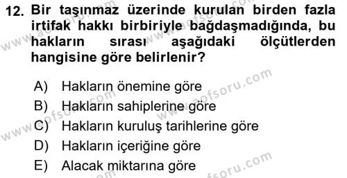 Medeni Hukuk Bilgisi Dersi 2021 - 2022 Yılı (Final) Dönem Sonu Sınavı 12. Soru