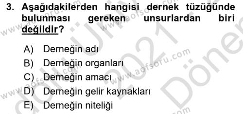 Medeni Hukuk Bilgisi Dersi 2021 - 2022 Yılı (Final) Dönem Sonu Sınavı 3. Soru