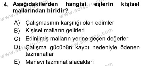 Medeni Hukuk Bilgisi Dersi 2021 - 2022 Yılı (Final) Dönem Sonu Sınavı 4. Soru