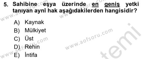 Medeni Hukuk Bilgisi Dersi 2021 - 2022 Yılı (Final) Dönem Sonu Sınavı 5. Soru