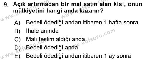 Medeni Hukuk Bilgisi Dersi 2021 - 2022 Yılı (Final) Dönem Sonu Sınavı 9. Soru