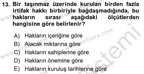 Medeni Hukuk Bilgisi Dersi 2021 - 2022 Yılı Yaz Okulu Sınavı 13. Soru