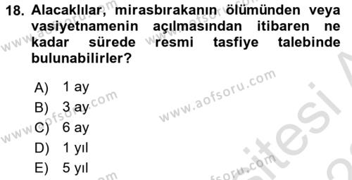 Medeni Hukuk Bilgisi Dersi 2021 - 2022 Yılı Yaz Okulu Sınavı 18. Soru