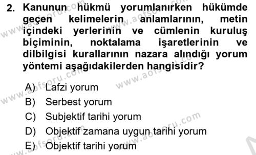 Medeni Hukuk Bilgisi Dersi 2021 - 2022 Yılı Yaz Okulu Sınavı 2. Soru