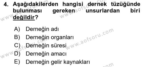 Medeni Hukuk Bilgisi Dersi 2021 - 2022 Yılı Yaz Okulu Sınavı 4. Soru