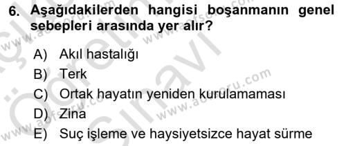 Medeni Hukuk Bilgisi Dersi 2021 - 2022 Yılı Yaz Okulu Sınavı 6. Soru