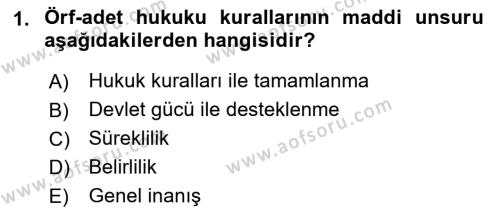 Medeni Hukuk Bilgisi Dersi 2022 - 2023 Yılı (Vize) Ara Sınavı 1. Soru