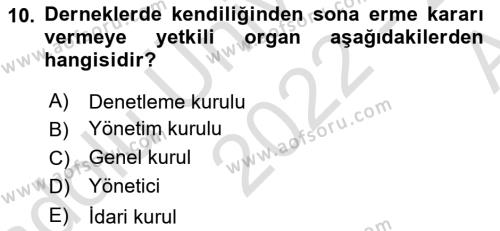 Medeni Hukuk Bilgisi Dersi 2022 - 2023 Yılı (Vize) Ara Sınavı 10. Soru