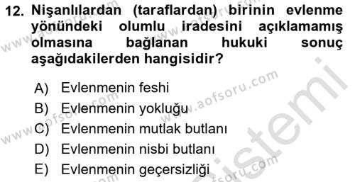 Medeni Hukuk Bilgisi Dersi 2022 - 2023 Yılı (Vize) Ara Sınavı 12. Soru