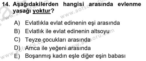 Medeni Hukuk Bilgisi Dersi 2022 - 2023 Yılı (Vize) Ara Sınavı 14. Soru