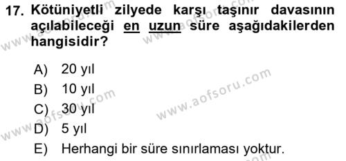 Medeni Hukuk Bilgisi Dersi 2022 - 2023 Yılı (Vize) Ara Sınavı 17. Soru