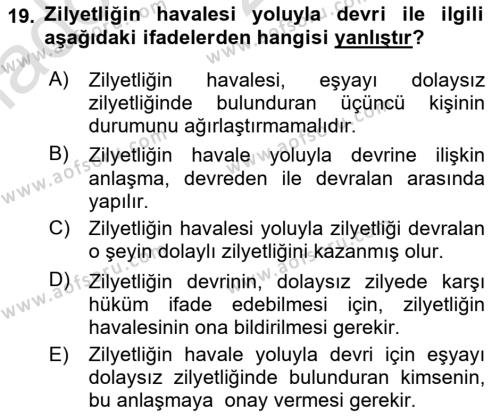 Medeni Hukuk Bilgisi Dersi 2022 - 2023 Yılı (Vize) Ara Sınavı 19. Soru