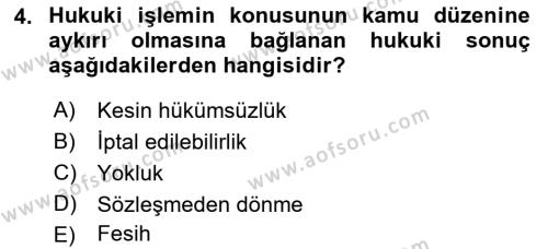 Medeni Hukuk Bilgisi Dersi 2022 - 2023 Yılı (Vize) Ara Sınavı 4. Soru