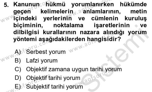 Medeni Hukuk Bilgisi Dersi 2022 - 2023 Yılı (Vize) Ara Sınavı 5. Soru