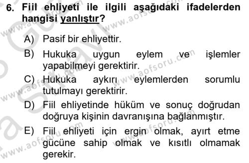 Medeni Hukuk Bilgisi Dersi 2022 - 2023 Yılı (Vize) Ara Sınavı 6. Soru