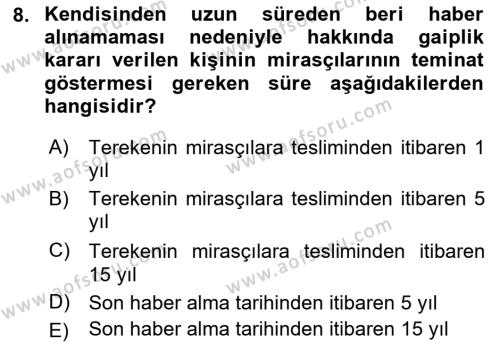 Medeni Hukuk Bilgisi Dersi 2022 - 2023 Yılı (Vize) Ara Sınavı 8. Soru