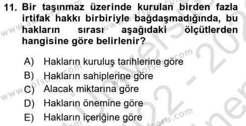 Medeni Hukuk Bilgisi Dersi 2022 - 2023 Yılı (Final) Dönem Sonu Sınavı 11. Soru