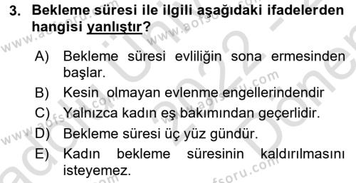 Medeni Hukuk Bilgisi Dersi 2022 - 2023 Yılı (Final) Dönem Sonu Sınavı 3. Soru