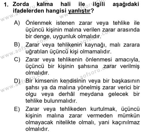 Medeni Hukuk Bilgisi Dersi 2022 - 2023 Yılı Yaz Okulu Sınavı 1. Soru