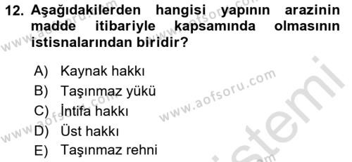 Medeni Hukuk Bilgisi Dersi 2022 - 2023 Yılı Yaz Okulu Sınavı 12. Soru