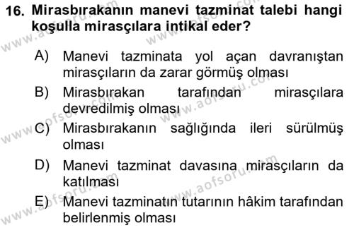 Medeni Hukuk Bilgisi Dersi 2022 - 2023 Yılı Yaz Okulu Sınavı 16. Soru