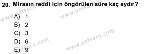 Medeni Hukuk Bilgisi Dersi 2022 - 2023 Yılı Yaz Okulu Sınavı 20. Soru