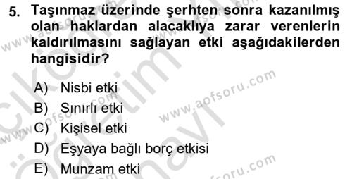 Medeni Hukuk Bilgisi Dersi 2022 - 2023 Yılı Yaz Okulu Sınavı 5. Soru