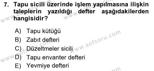 Medeni Hukuk Bilgisi Dersi 2022 - 2023 Yılı Yaz Okulu Sınavı 7. Soru