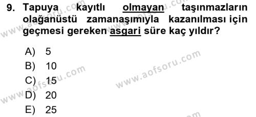 Medeni Hukuk Bilgisi Dersi 2022 - 2023 Yılı Yaz Okulu Sınavı 9. Soru