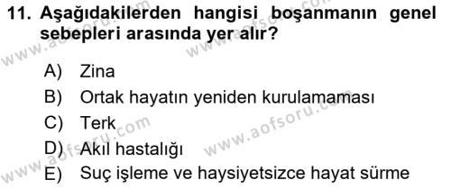 Medeni Hukuk Bilgisi Dersi 2023 - 2024 Yılı (Vize) Ara Sınavı 11. Soru