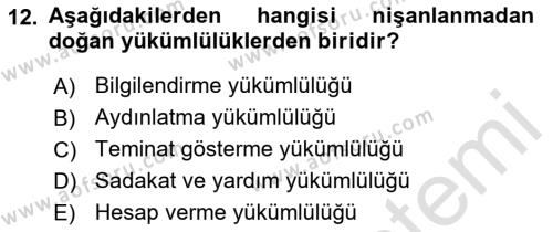 Medeni Hukuk Bilgisi Dersi 2023 - 2024 Yılı (Vize) Ara Sınavı 12. Soru