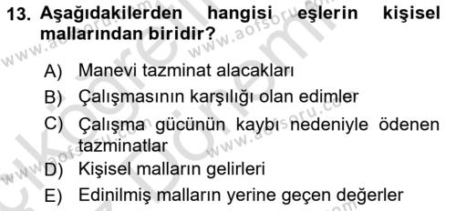 Medeni Hukuk Bilgisi Dersi 2023 - 2024 Yılı (Vize) Ara Sınavı 13. Soru