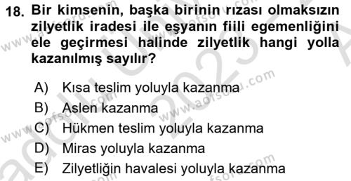 Medeni Hukuk Bilgisi Dersi 2023 - 2024 Yılı (Vize) Ara Sınavı 18. Soru