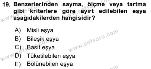 Medeni Hukuk Bilgisi Dersi 2023 - 2024 Yılı (Vize) Ara Sınavı 19. Soru