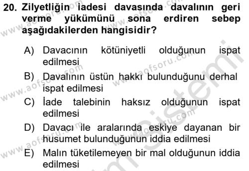 Medeni Hukuk Bilgisi Dersi 2023 - 2024 Yılı (Vize) Ara Sınavı 20. Soru