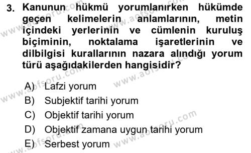 Medeni Hukuk Bilgisi Dersi 2023 - 2024 Yılı (Vize) Ara Sınavı 3. Soru