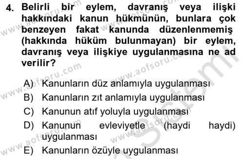 Medeni Hukuk Bilgisi Dersi 2023 - 2024 Yılı (Vize) Ara Sınavı 4. Soru