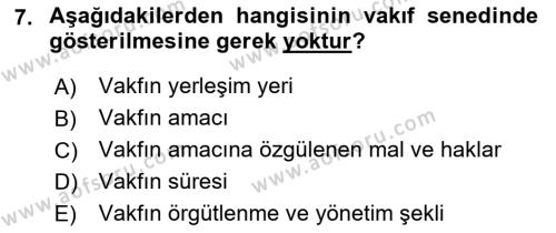 Medeni Hukuk Bilgisi Dersi 2023 - 2024 Yılı (Vize) Ara Sınavı 7. Soru