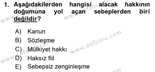 Medeni Hukuk Bilgisi Dersi 2023 - 2024 Yılı (Final) Dönem Sonu Sınavı 1. Soru