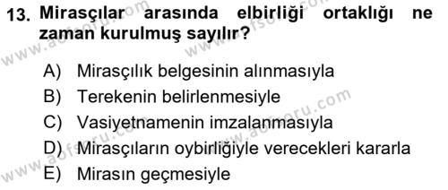 Medeni Hukuk Bilgisi Dersi 2023 - 2024 Yılı (Final) Dönem Sonu Sınavı 13. Soru