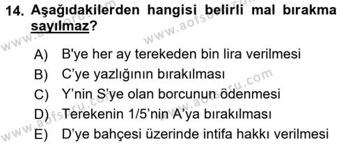 Medeni Hukuk Bilgisi Dersi 2023 - 2024 Yılı (Final) Dönem Sonu Sınavı 14. Soru