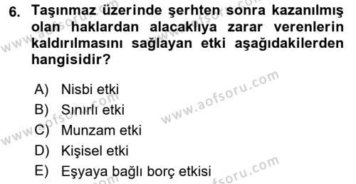 Medeni Hukuk Bilgisi Dersi 2023 - 2024 Yılı (Final) Dönem Sonu Sınavı 6. Soru