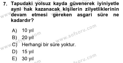 Medeni Hukuk Bilgisi Dersi 2023 - 2024 Yılı (Final) Dönem Sonu Sınavı 7. Soru