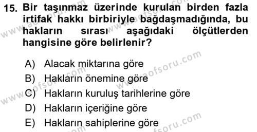 Medeni Hukuk Bilgisi Dersi 2023 - 2024 Yılı Yaz Okulu Sınavı 15. Soru