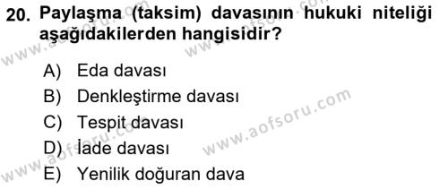 Medeni Hukuk Bilgisi Dersi 2023 - 2024 Yılı Yaz Okulu Sınavı 20. Soru