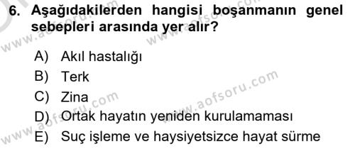 Medeni Hukuk Bilgisi Dersi 2023 - 2024 Yılı Yaz Okulu Sınavı 6. Soru