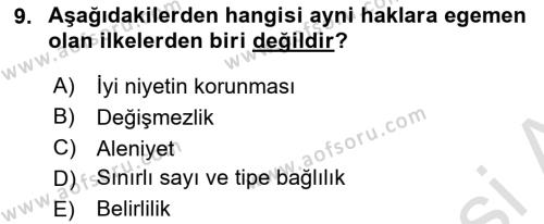 Medeni Hukuk Bilgisi Dersi 2023 - 2024 Yılı Yaz Okulu Sınavı 9. Soru