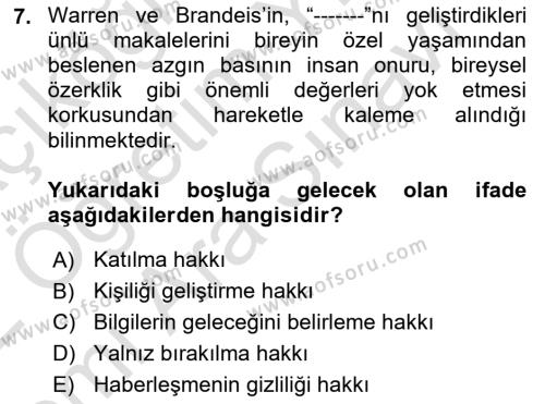 Bilişim Hukuku Dersi 2021 - 2022 Yılı (Vize) Ara Sınavı 7. Soru