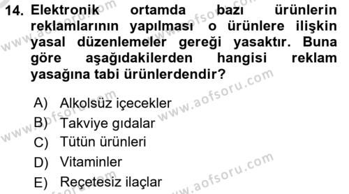 Bilişim Hukuku Dersi 2021 - 2022 Yılı Yaz Okulu Sınavı 14. Soru