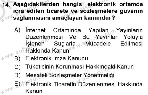 Bilişim Hukuku Dersi 2022 - 2023 Yılı Yaz Okulu Sınavı 14. Soru